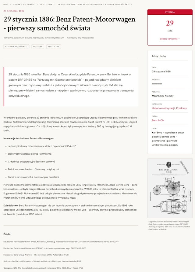 Schemat struktury wpisu wydarzenia w archiwum MOTODATY